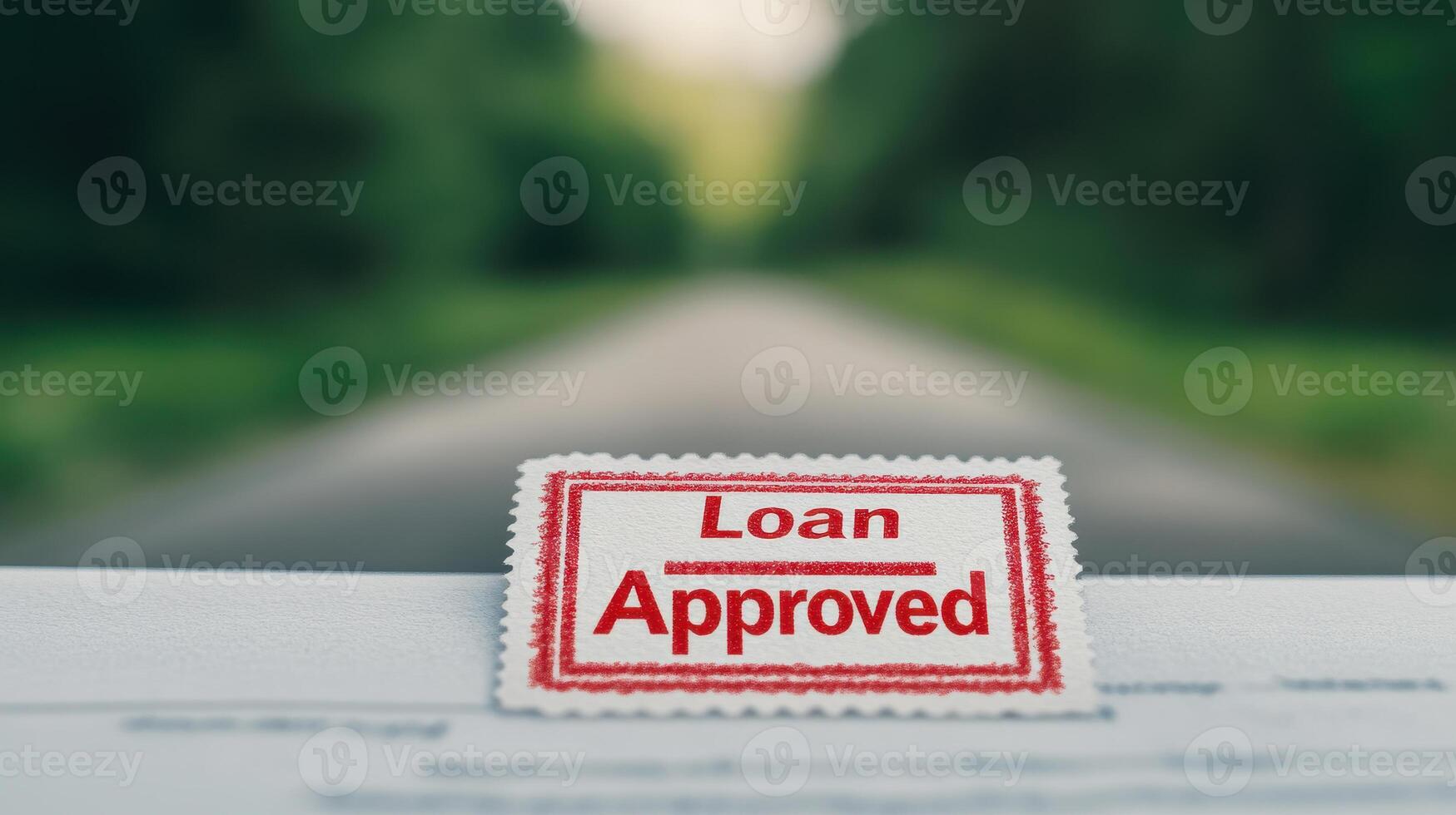 Close up of Loan Approved stamp on document with blurred background, symbolizing financial success and opportunity photo