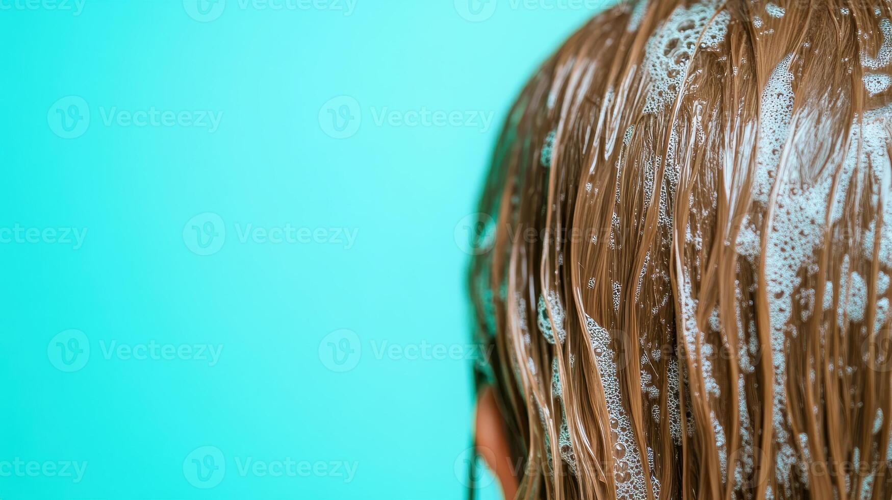 Hair being rinsed with clean water, showcasing bubbles and texture photo