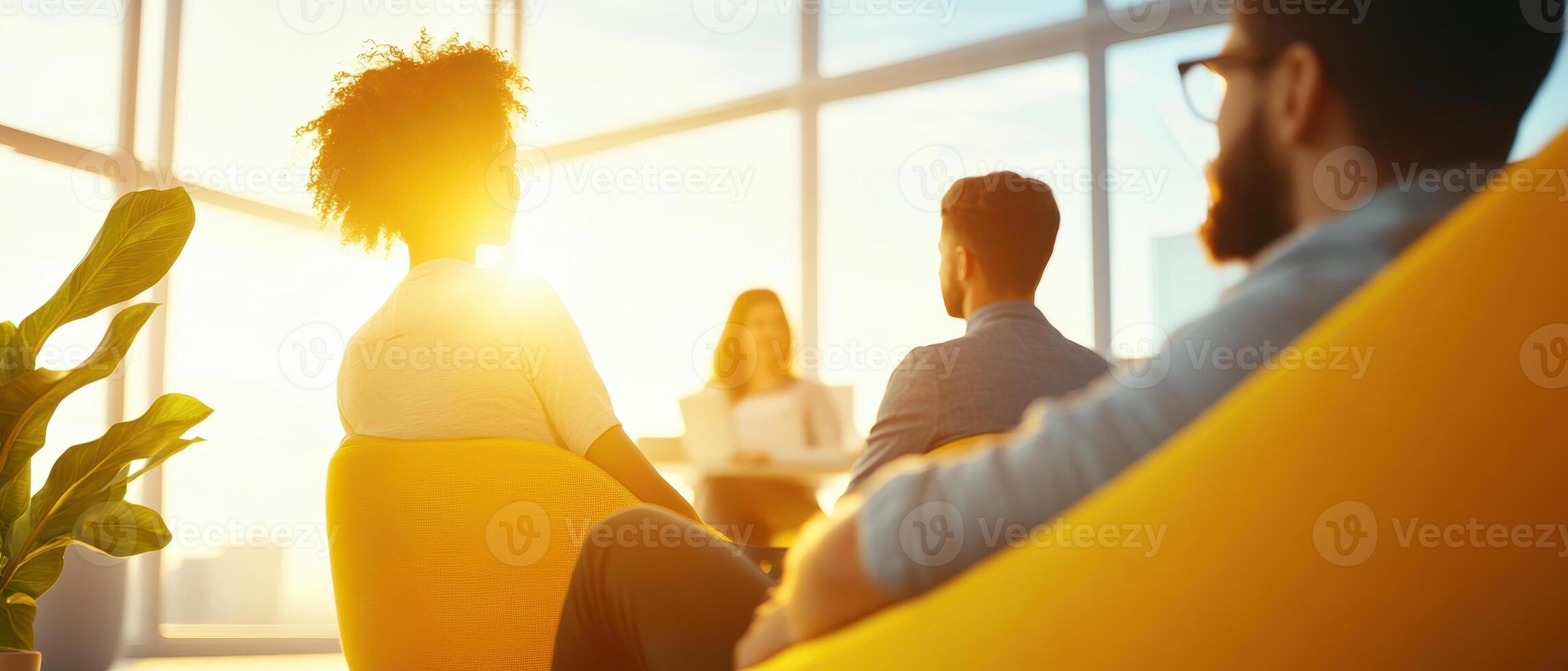 Engaged coworkers brainstorming in bright office, sharing ideas and creativity photo