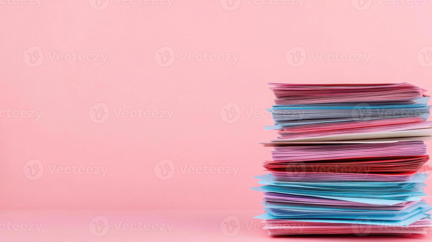 colorful stack of neatly arranged paper forms on pink background, creating vibrant and organized look photo