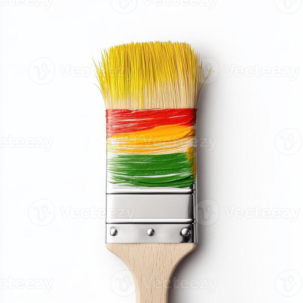 vibrant paintbrush with colorful bristles and paint strokes, showcasing creativity and artistry photo