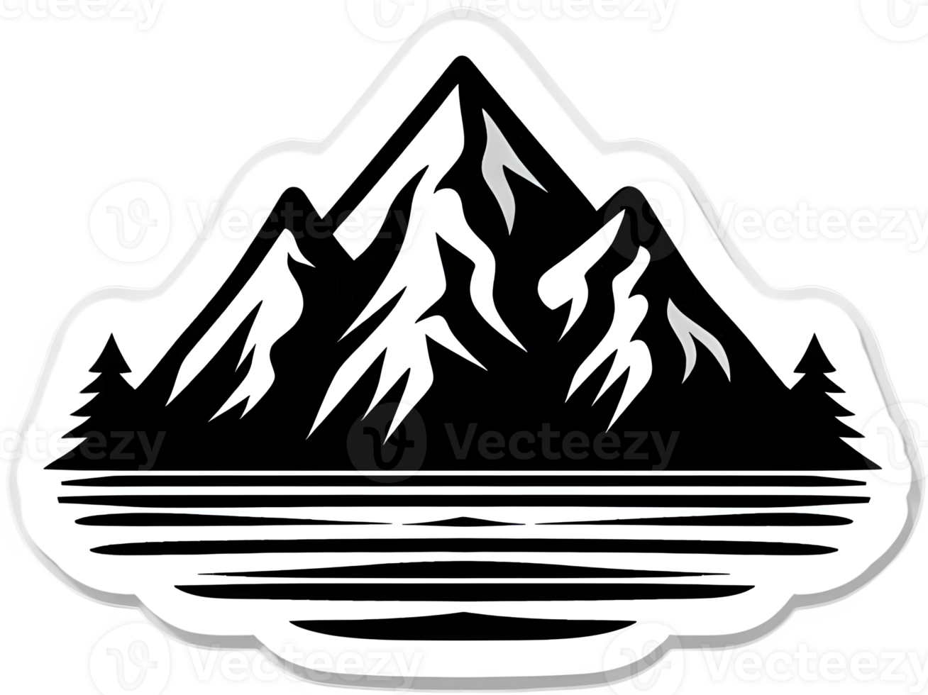 A black and white mountain sticker png