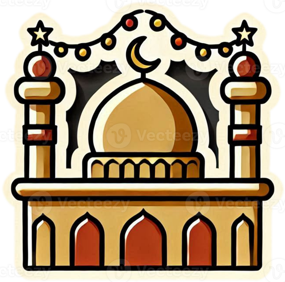 A decorated mosque with a star and crescent on it png