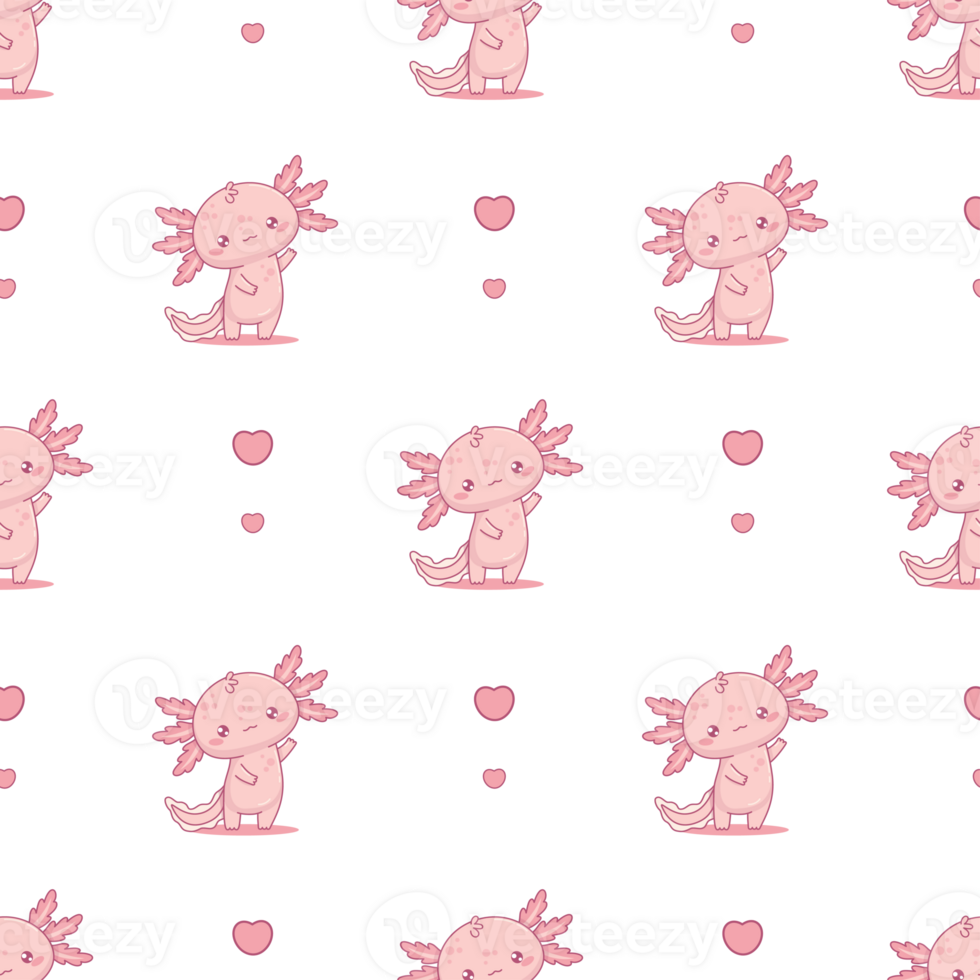 Romantic Seamless pattern Little cartoon Axolotl png