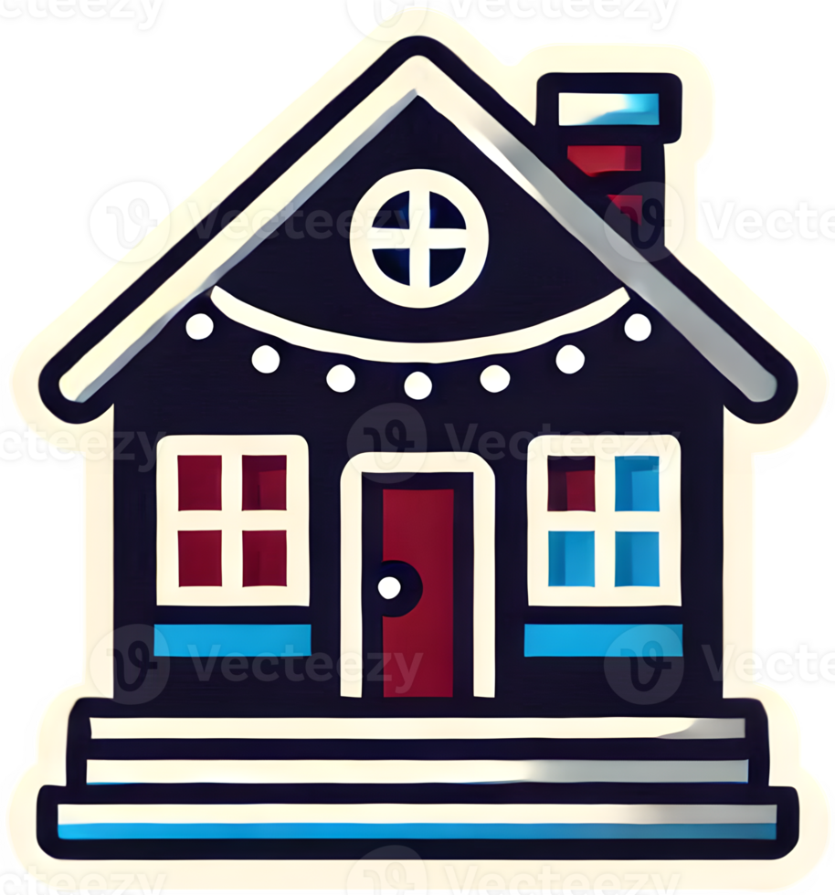 A house with a red door and windows png
