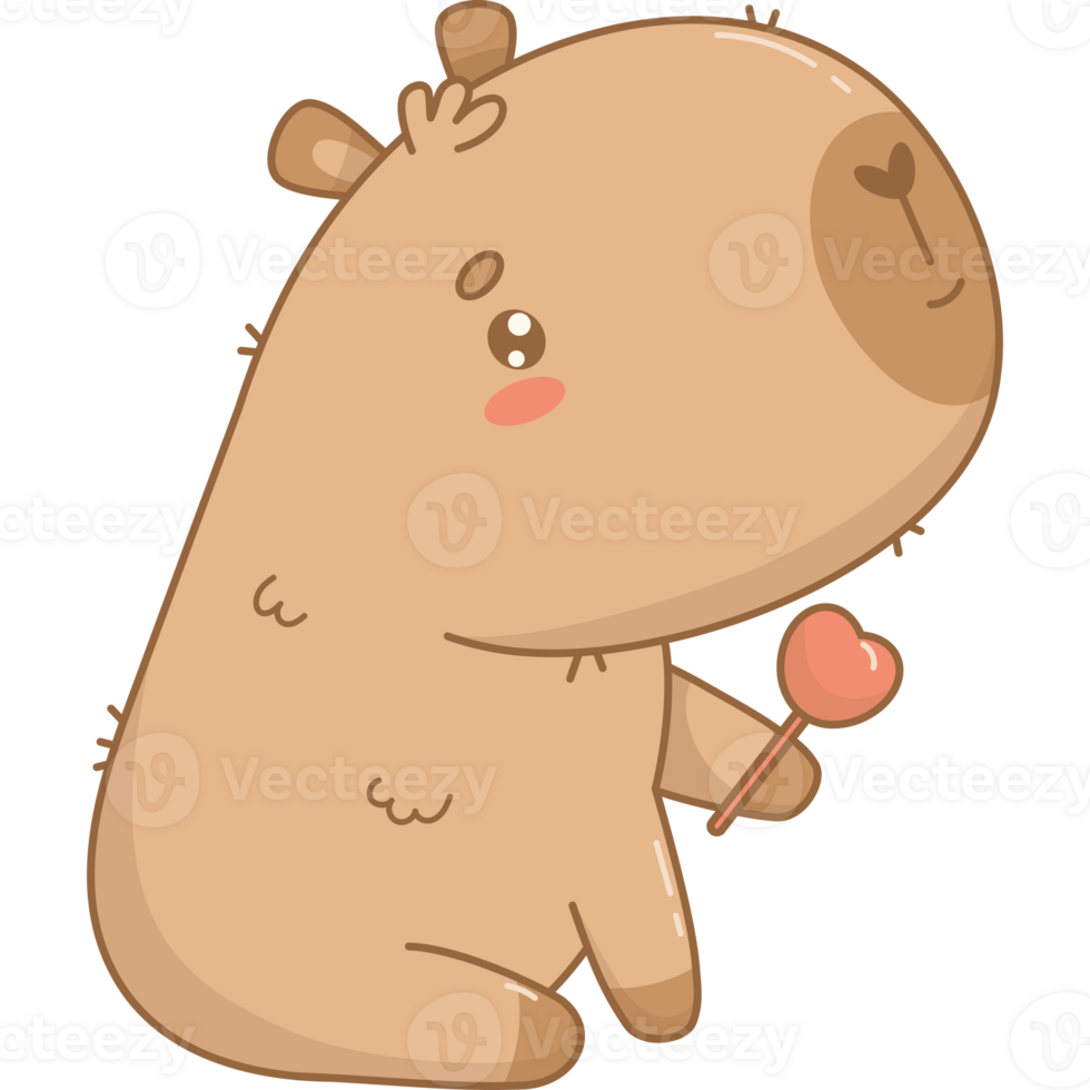 Cute enamored Capybara with heart png
