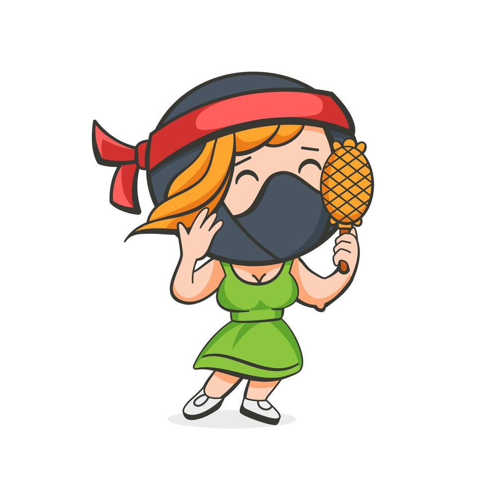 Illustration of a ninja girl in a cute cartoon style. vector