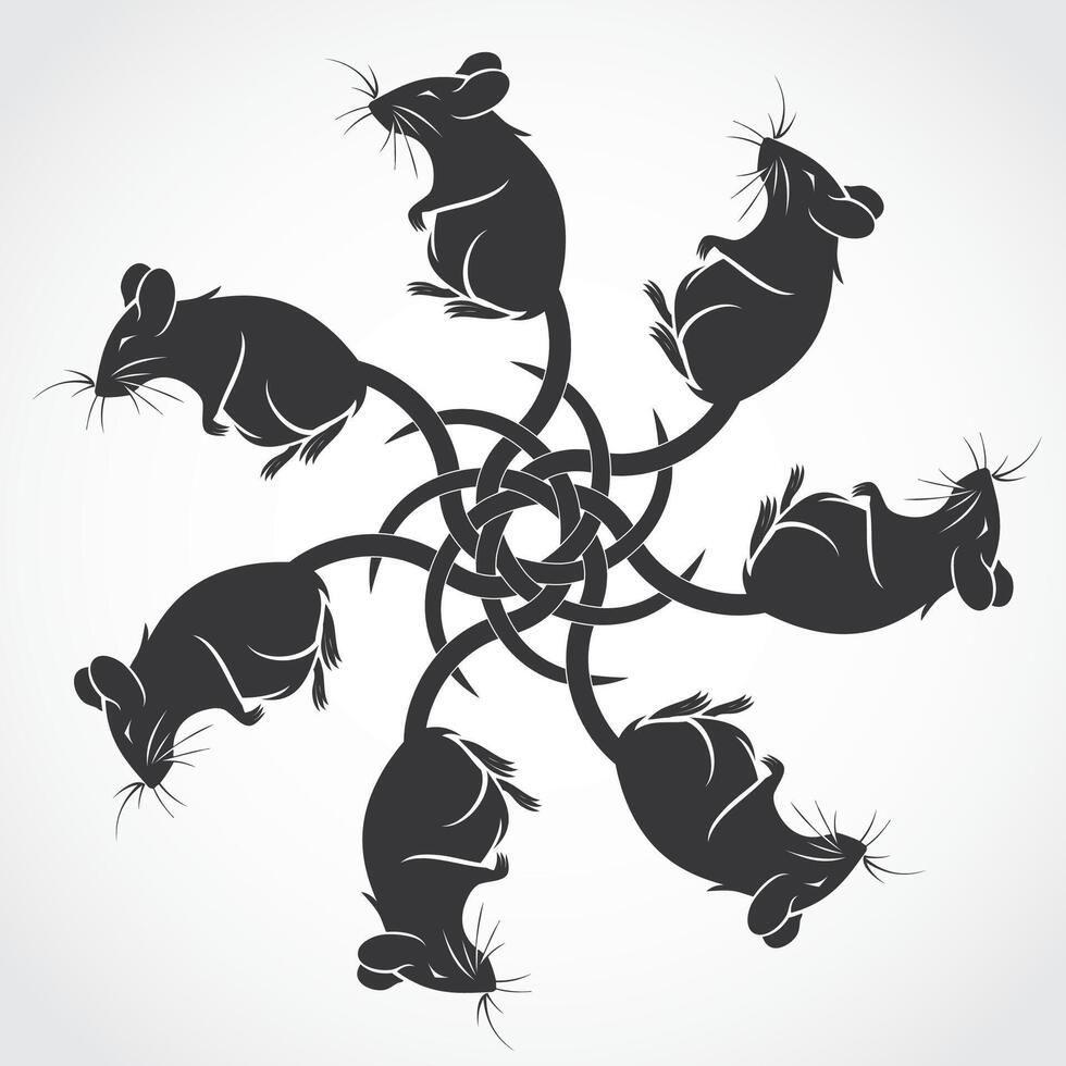 rat king, silhouette rats tied by the tail symbol, logo vector