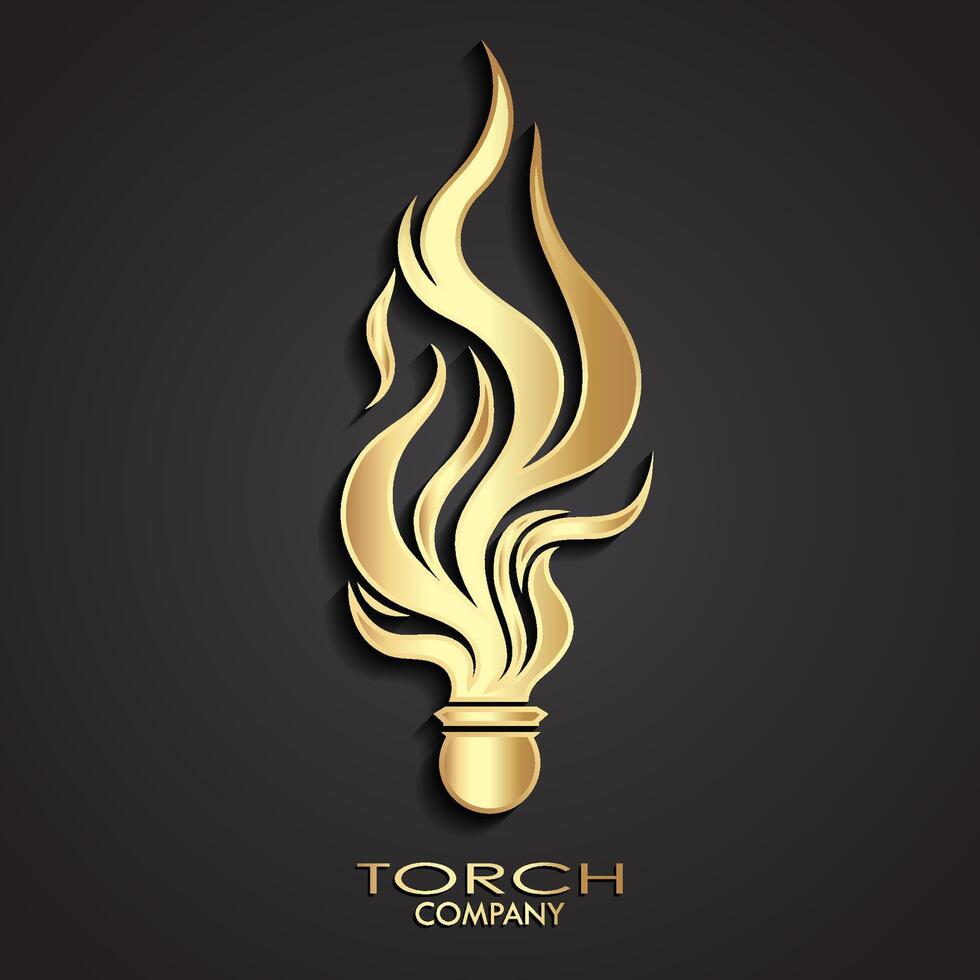 torch logo 3d gold symbol vector