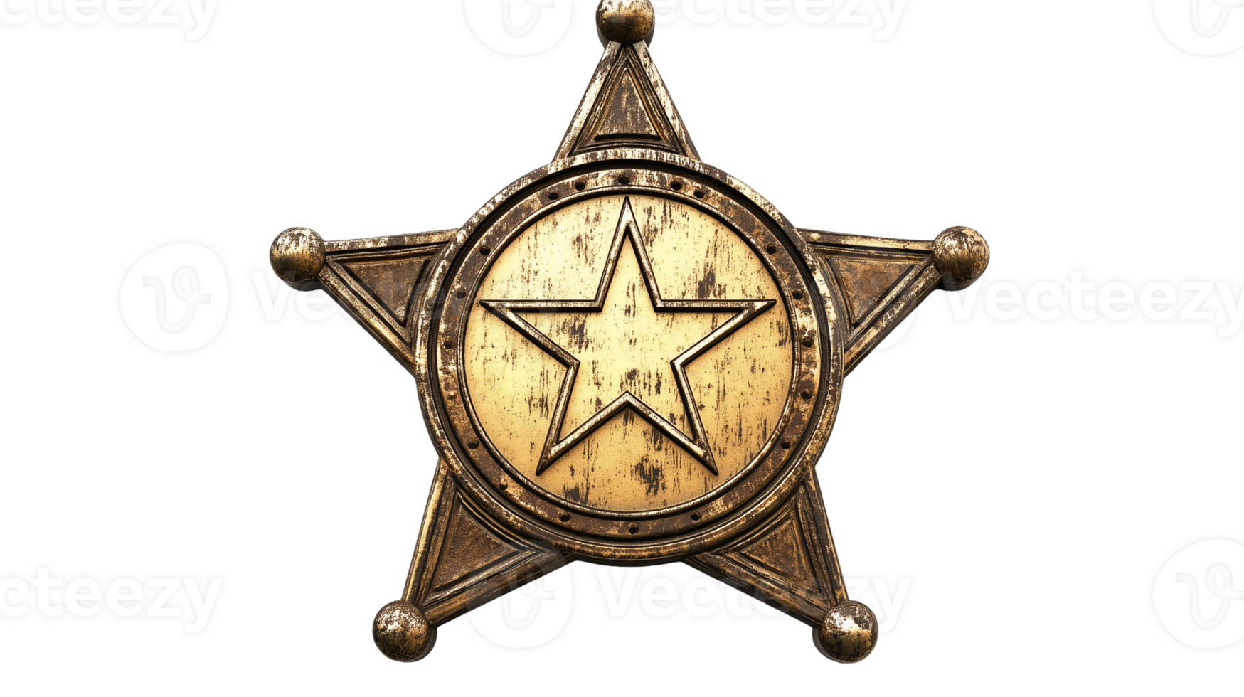 Vintage sheriff badge isolated on transparent background, png