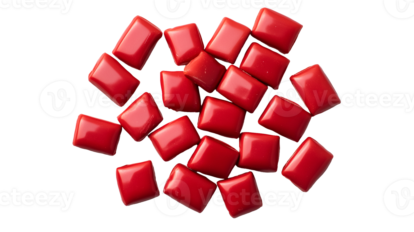 Red Chewing Gum Pieces, Neat Arrangement, Product Shot, Close-up, Studio png