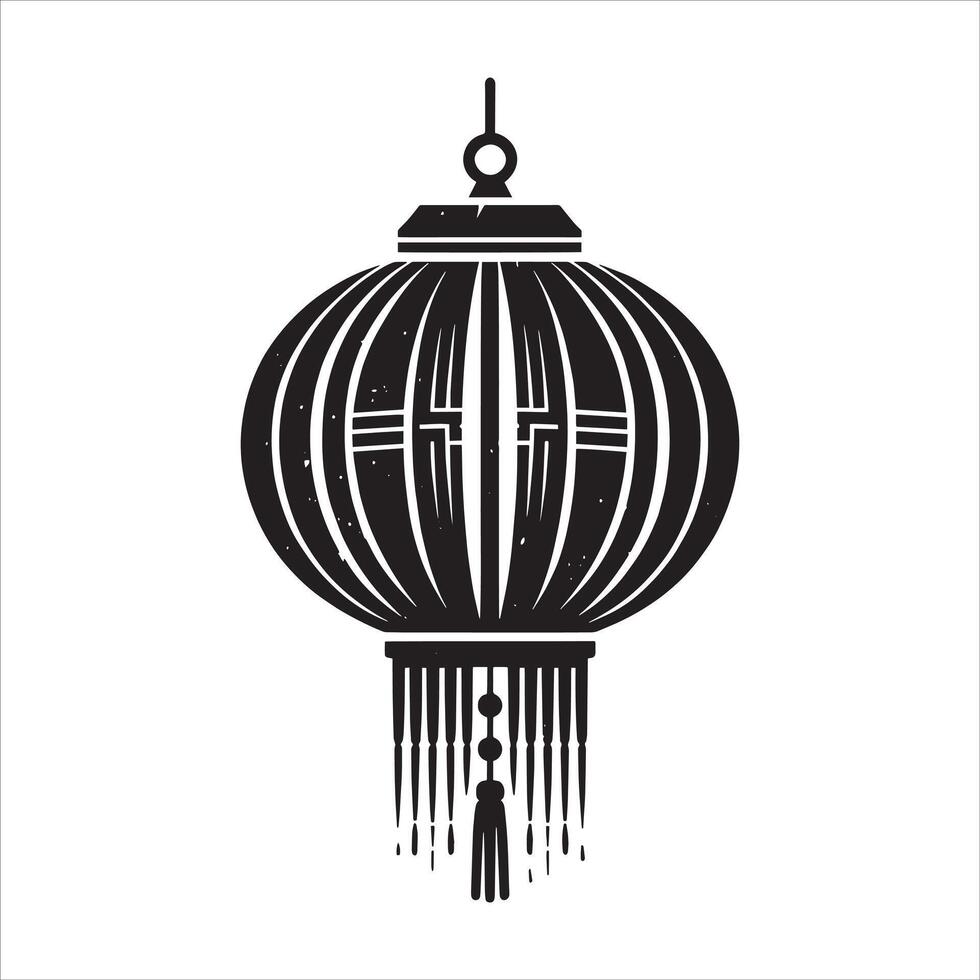 Chinese Lantern in Black with Fortune Paper Lamp Silhouette for Lunar New Year Concept and Japan Lantern Design vector