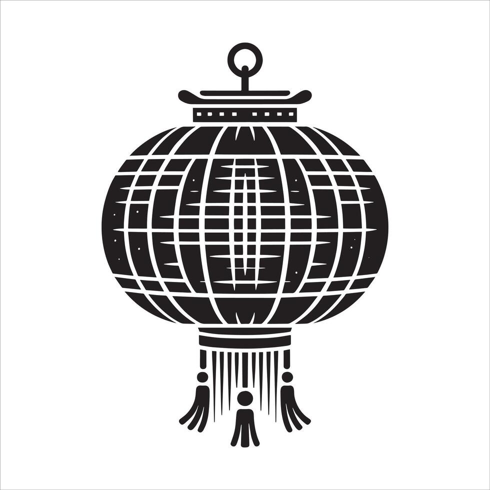 Traditional Chinese Lantern in Black with Fortune Paper Lamp and Japan Lantern Silhouette for Lunar New Year Free Concept vector