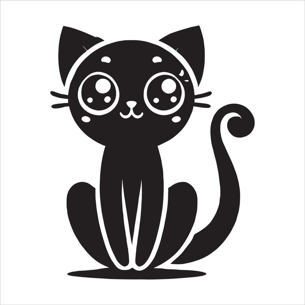 Kitten and Kitty Silhouette Art Featuring Cute Cat, Feline Pet, and Wild Animal Design for Free Sticker Illustration vector