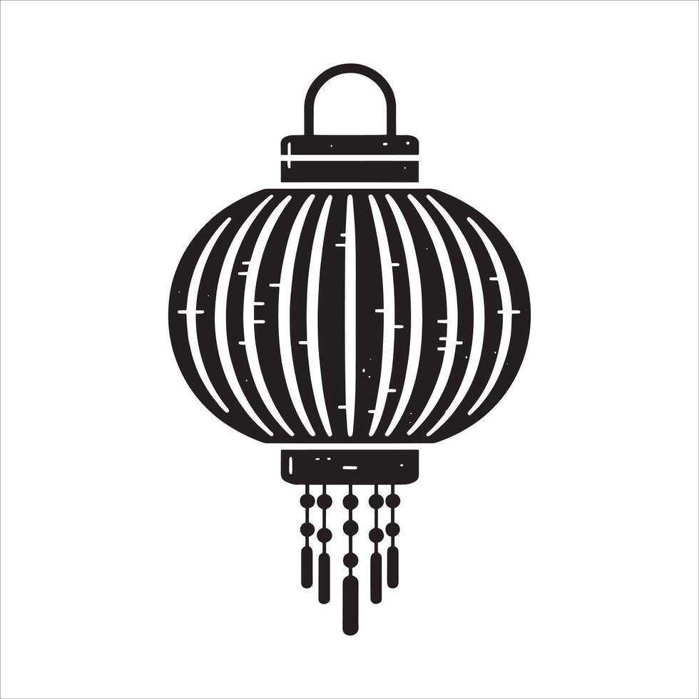 Free Illustration of Traditional Chinese Lantern Silhouette in Black with Fortune Paper Lamp for Lunar New Year and Japan Lantern vector