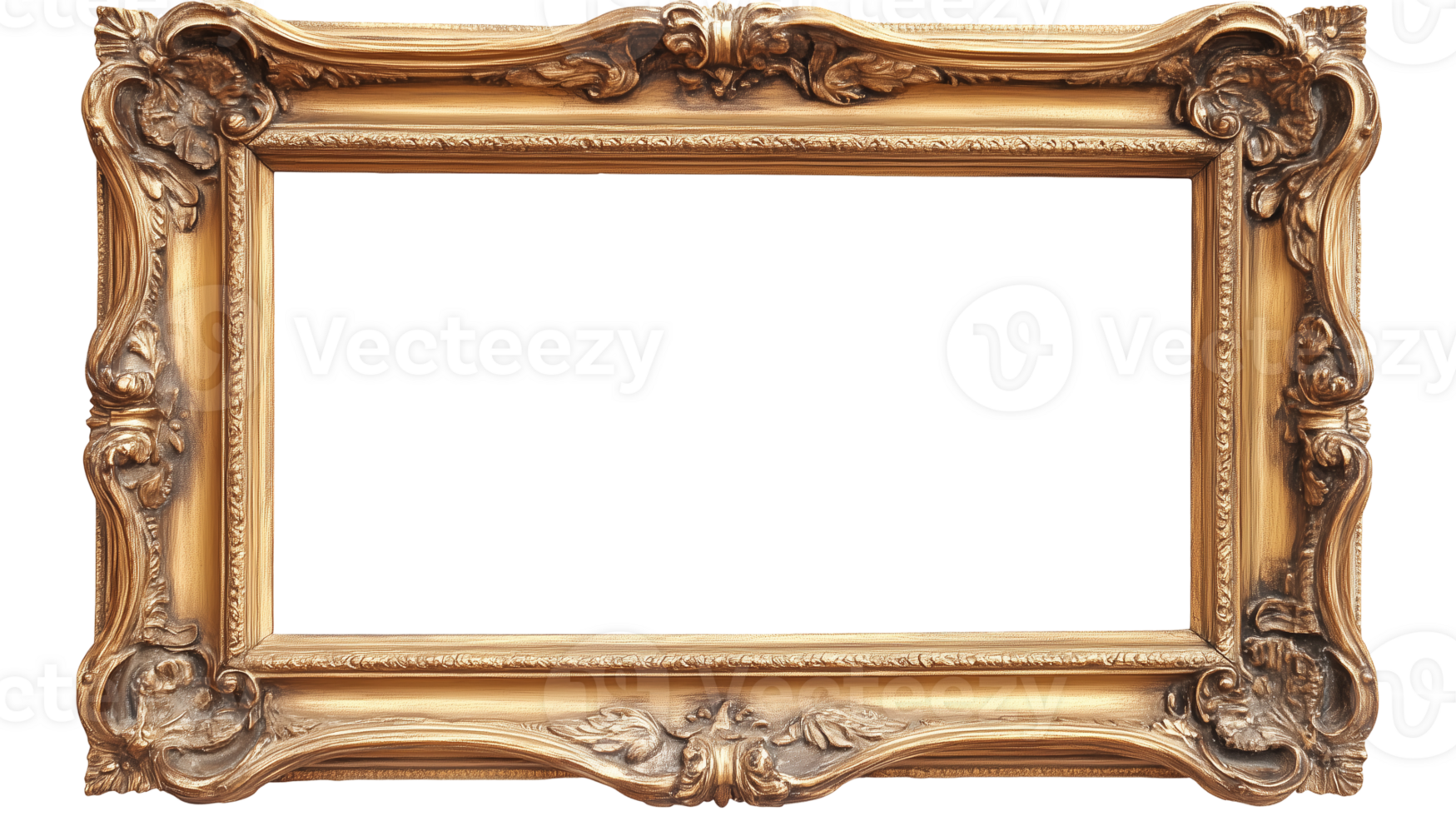 Old rustic wooden frame isolated on transparent background, png