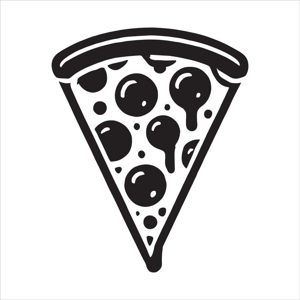 Monochrome Vegan Pizza Icon with Pepperoni Slice and Cheese for Restaurant Menu and Fast Food Branding vector
