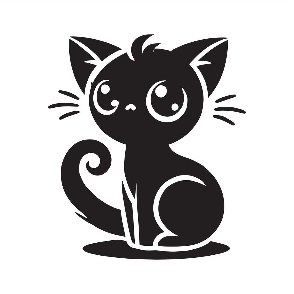 Adorable Kitten and Feline Silhouette Free Illustration Featuring Cute Cat, Wild Animal Art, and Cat Breed Symbol vector