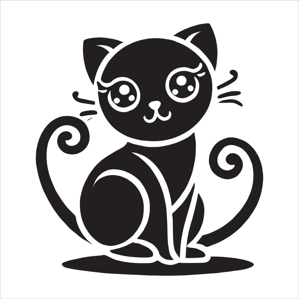 Cute Cat Silhouette Art with Feline Pet, Kitty Sticker, and Wild Animal Design for Free Illustration and Icons vector