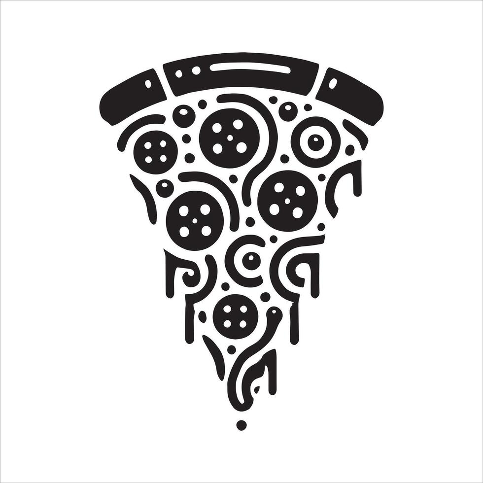 Pizza Icon in Monochrome with Vegan Slice Cheese and Pepperoni for Fast Food Pizzeria Menu vector