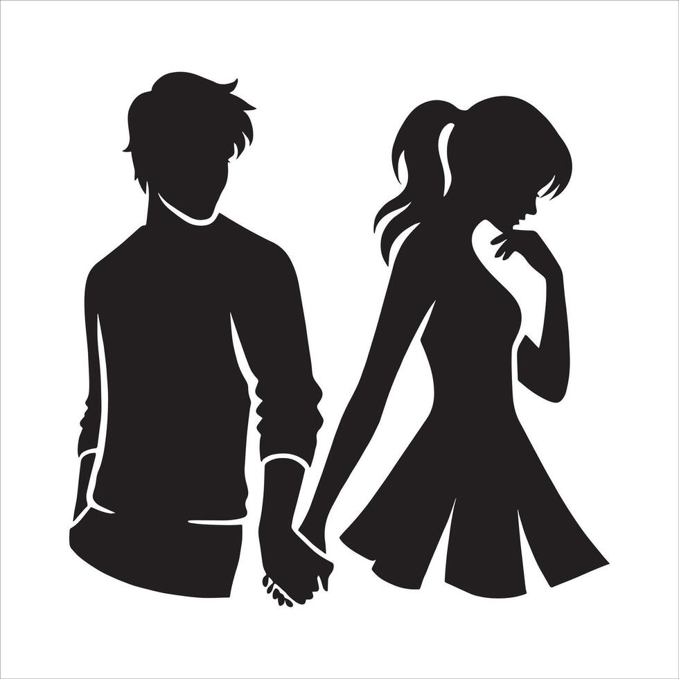 Happy Valentine's Day Proposal Poses with Romantic Couple Silhouette, Bride and Groom Hugging and Kissing for Weddings man and woman holding hands vector