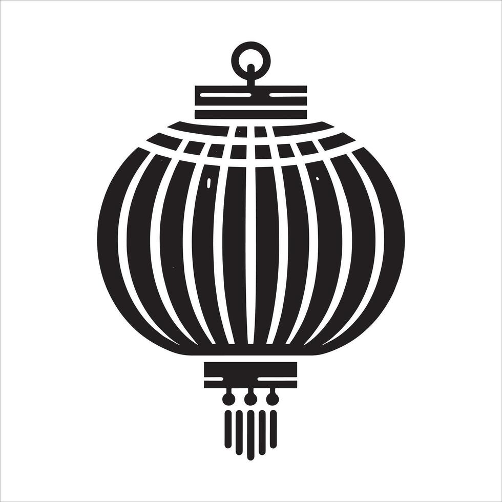Traditional Chinese Lantern Silhouette in Black with Fortune Paper Lamp for Lunar New Year and Japan Lantern Design vector