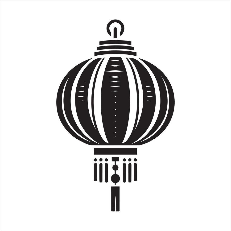 Lunar New Year Fortune Concept Featuring Traditional Chinese Lantern in Black with Paper Lamp and Japan Lantern Silhouette vector