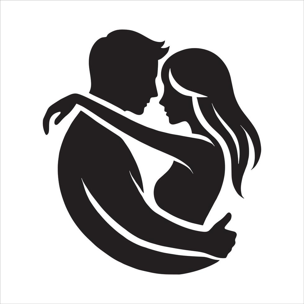 Romantic Couple Silhouette Proposal Poses with Bride and Groom Hugging and Kissing for Valentine's Week Wedding Invitation Design vector