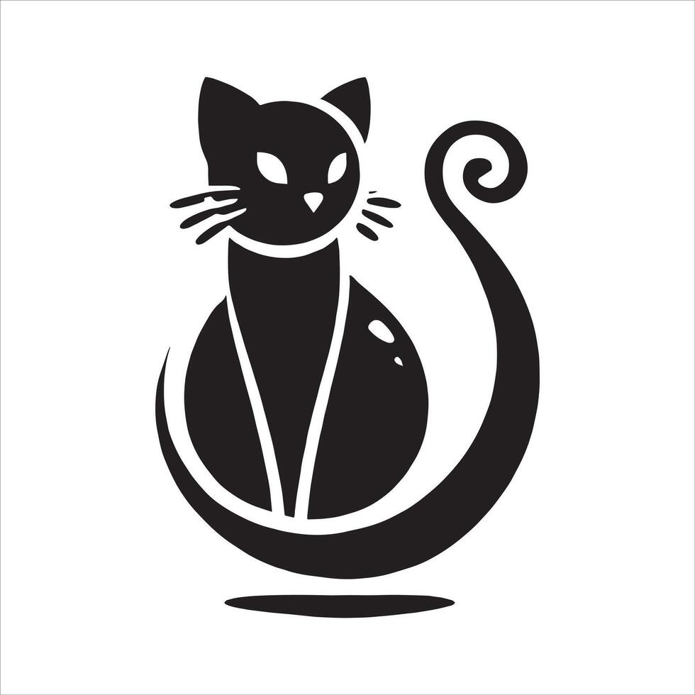 Cute Cat Silhouette Art with Kitty Stickers and Feline Pet Design for Wild Animal and Cat Breed Symbol Free Illustration vector