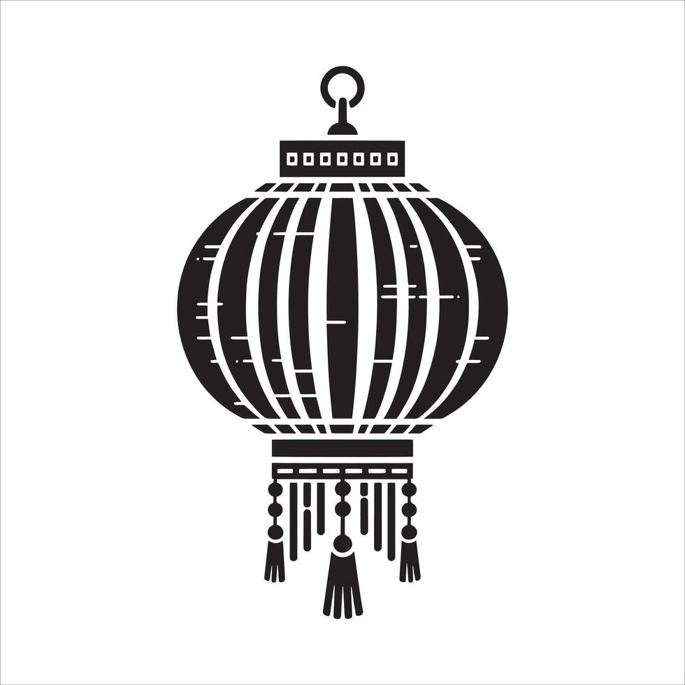 Traditional Chinese Lantern Silhouette in Red with Fortune Paper Lamp for Lunar New Year Concept Free Illustration vector