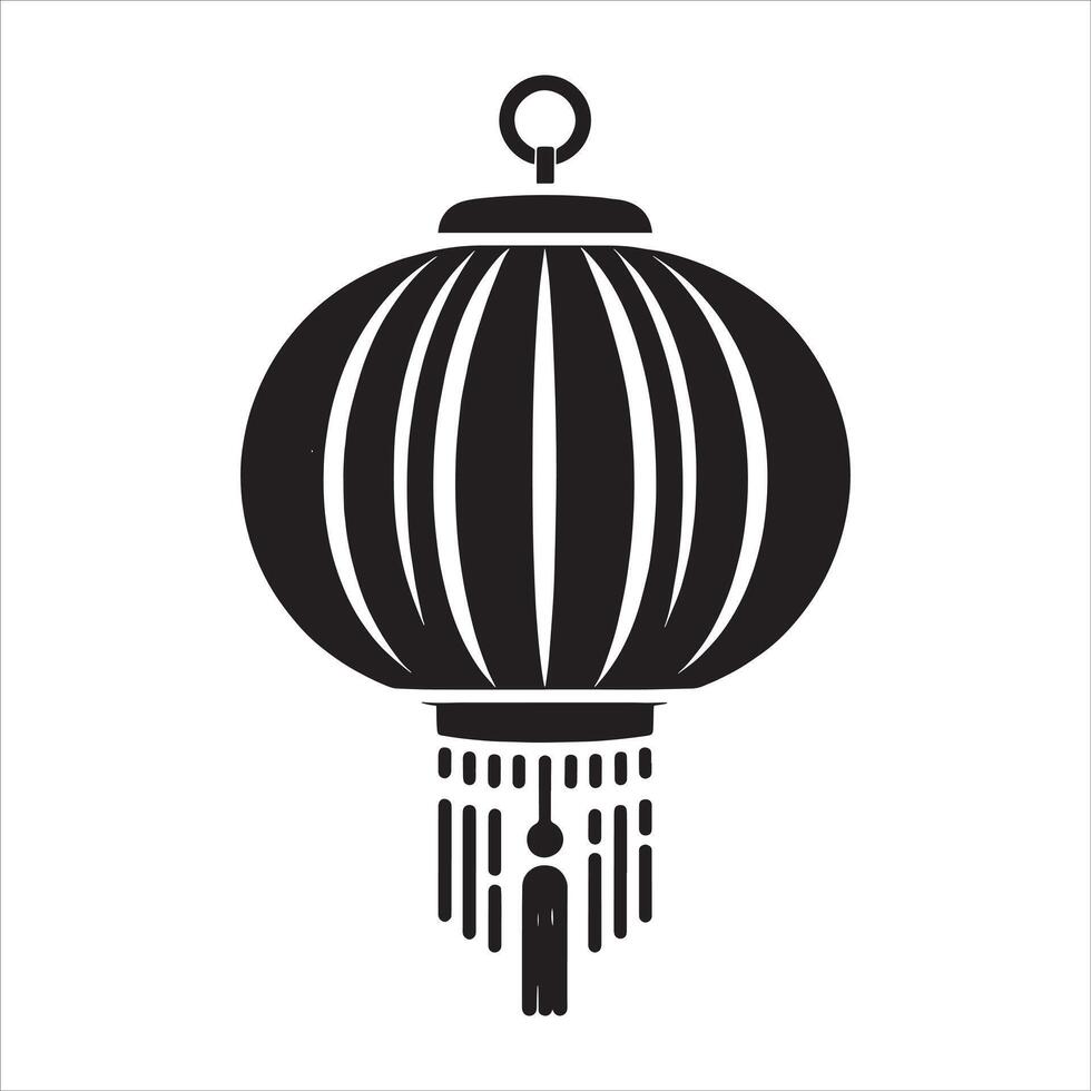 Lunar New Year Paper Lamp with Black Chinese Lantern Silhouette Featuring Fortune and Japan Lantern Design Free Illustration vector