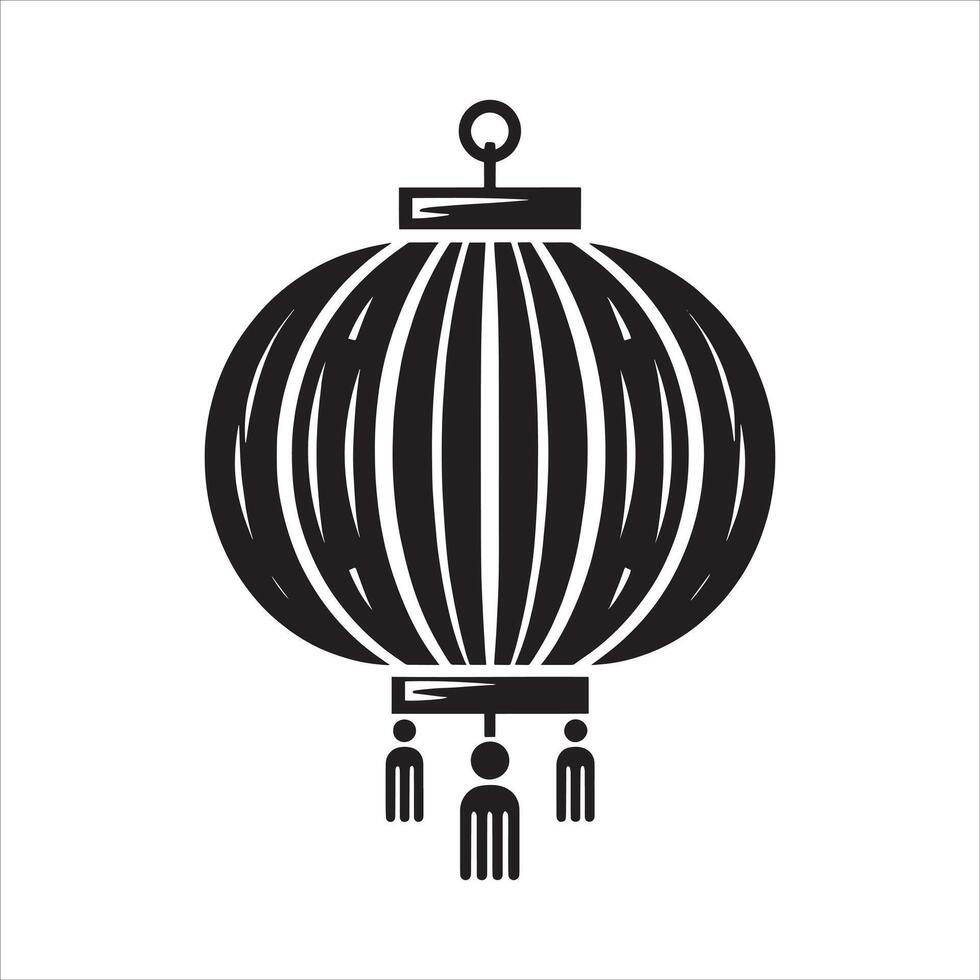 Fortune Paper Lamp in Black Traditional Chinese Lantern Silhouette for Lunar New Year Concept with Japan Lantern Free Illustration vector