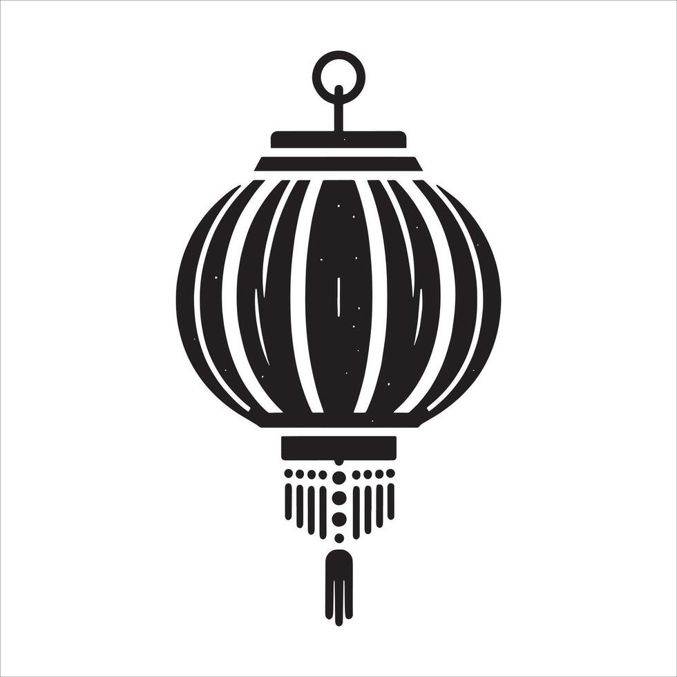 Chinese Lantern Silhouette in Black with Fortune Paper Lamp and Japan Lantern for Lunar New Year Concept Free Illustration vector