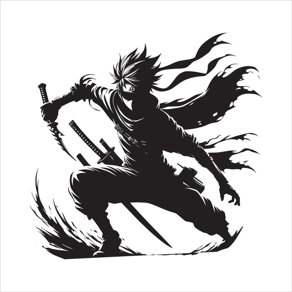 Kakashi Hatake and Naruto Uzumaki Anime Ninja with Sword Mask Free Illustration Style vector