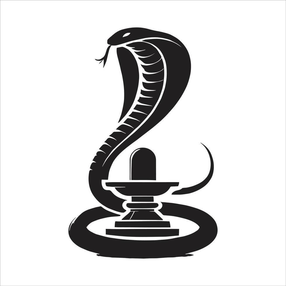 A black and white logo of a cobra on top of a black and white statue vector