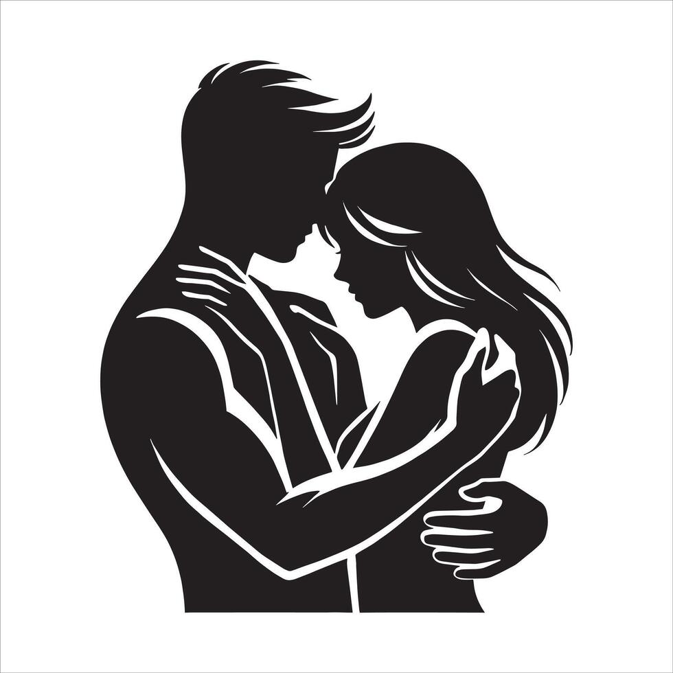 A silhouette of a man and woman hugging vector