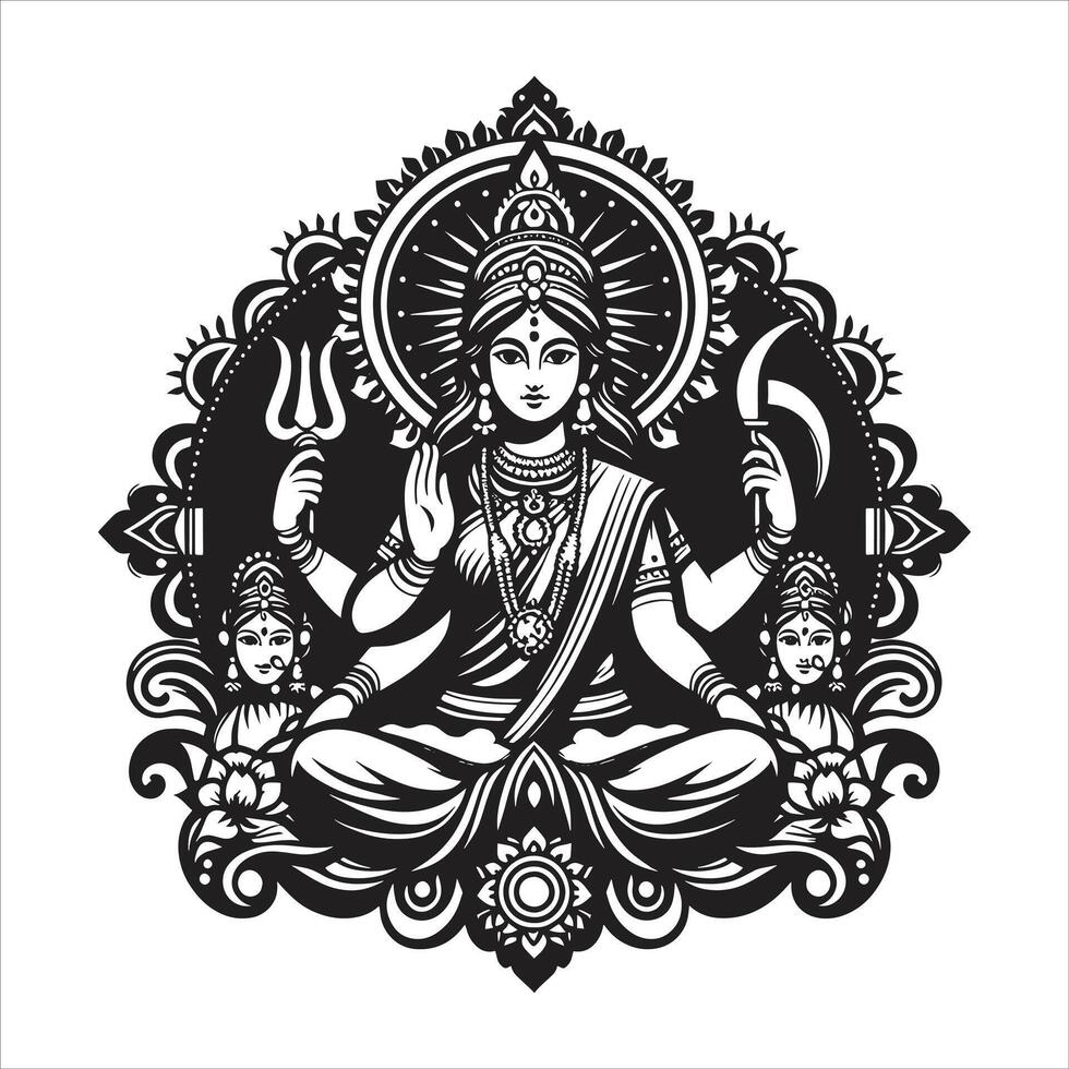 Goddess Laxmi and Lakshmi Mata on Lotus Flower for Lakshmi Puja Special Maa Durga Divine Warrior Design vector