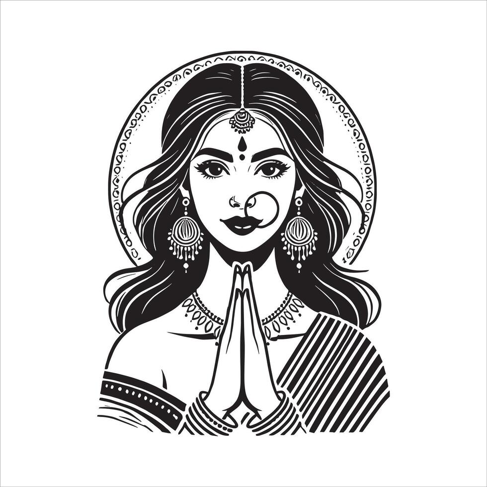 A woman in indian dress with a nose ring and a ring vector