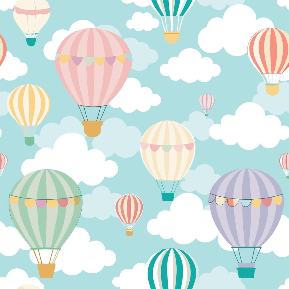 seamless pattern with hot air balloons in the sky vector