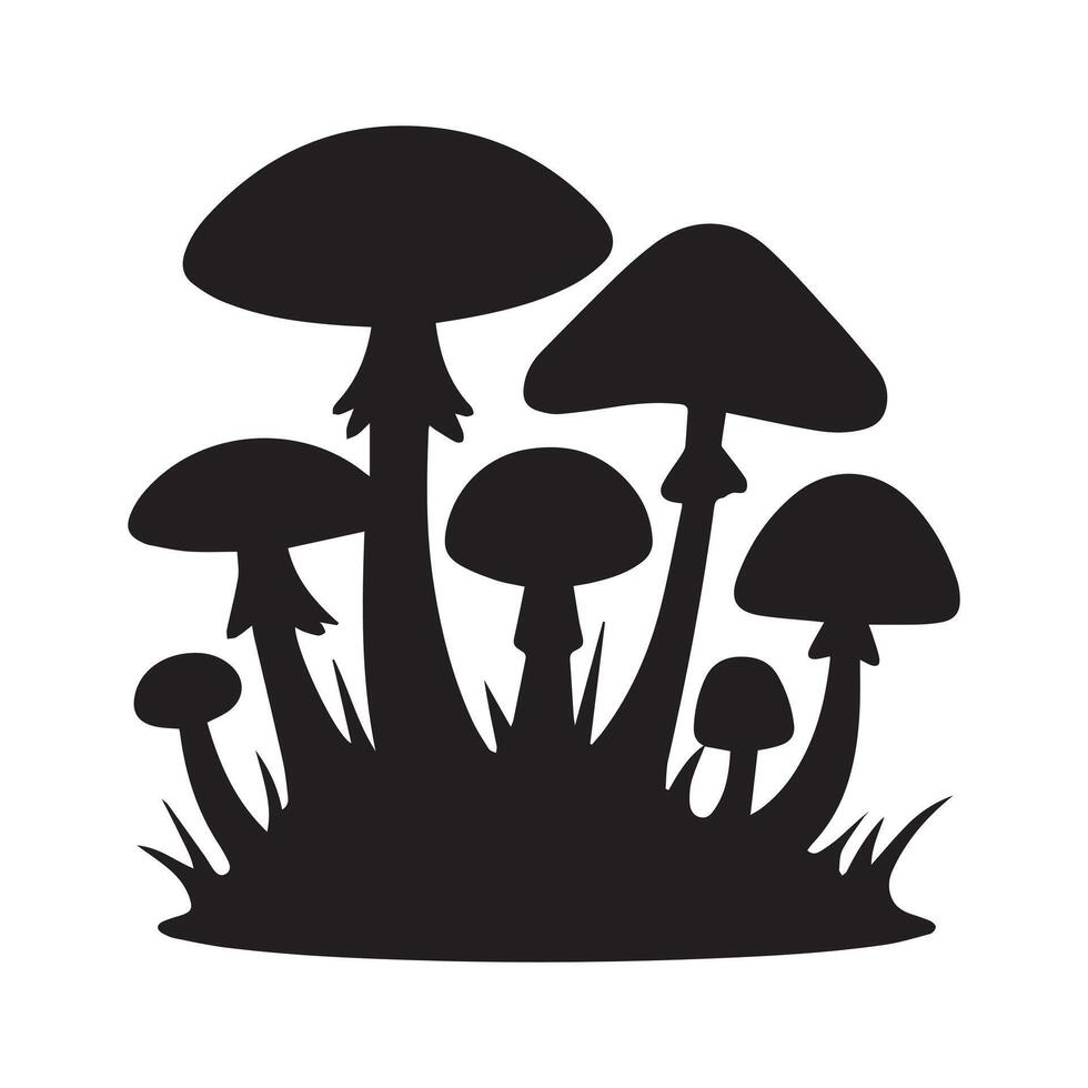 silhouette of mushrooms on grass vector