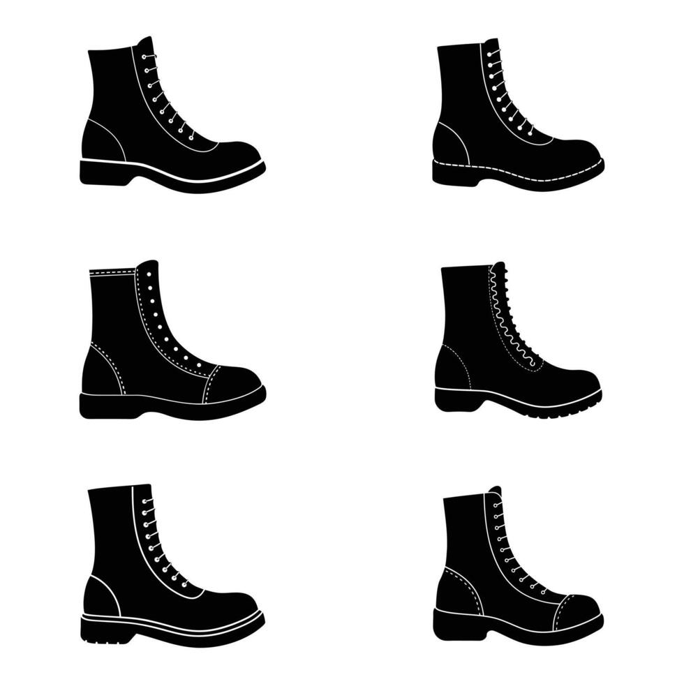 black boots icon set on white background vector