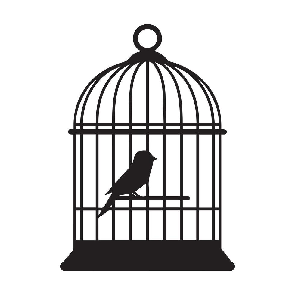 bird in cage silhouette illustration vector