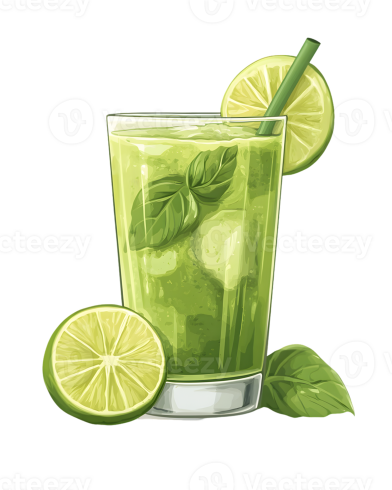 Lime and Basil Beverage in Glass with Ice png