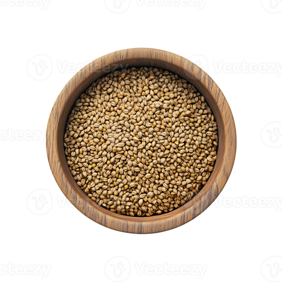 Overhead View of Millet Seeds in Wooden Bowl png