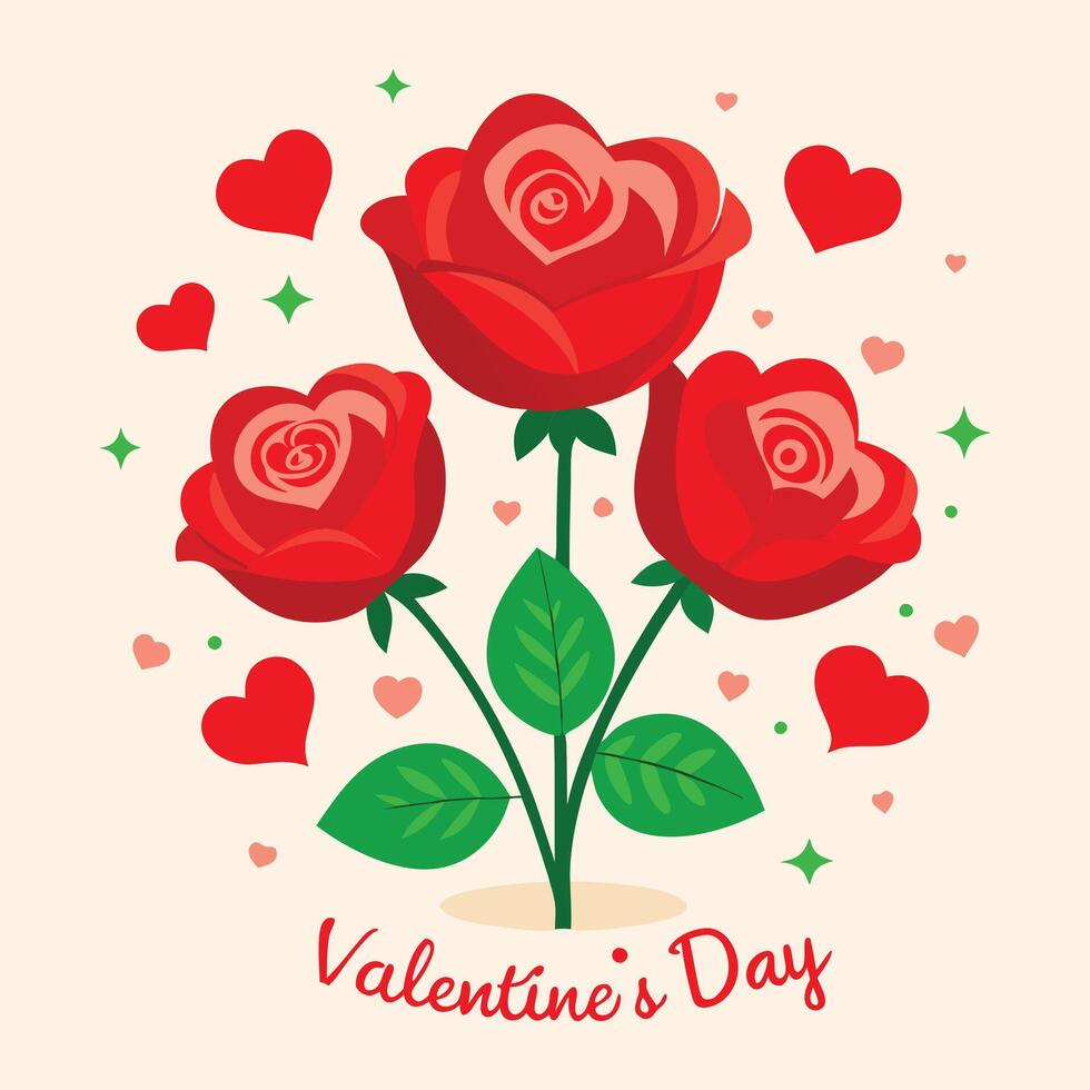 valentine's day card with red roses and hearts vector