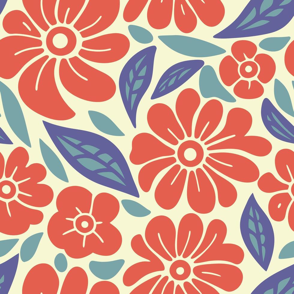 floral seamless pattern with red and blue vector