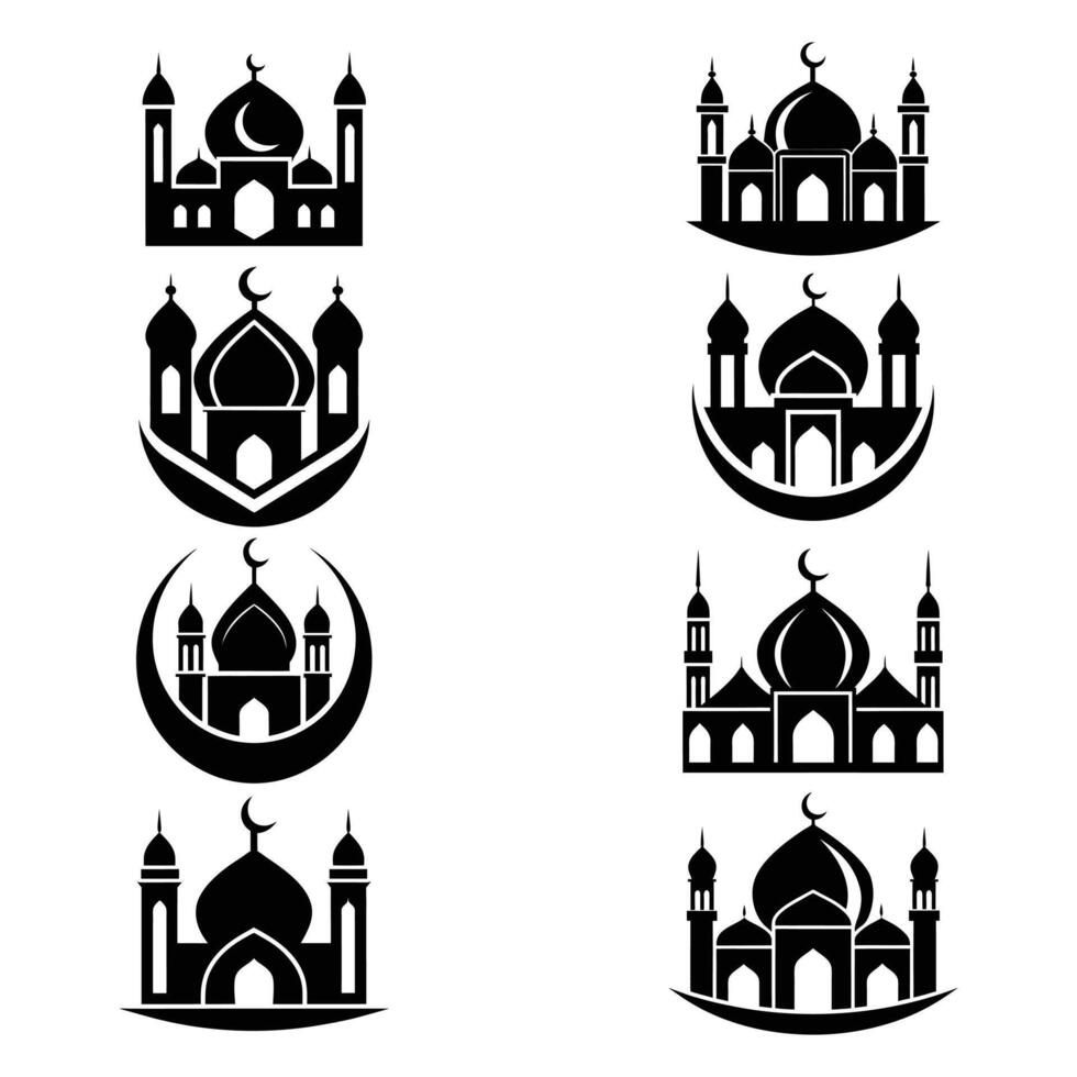 Islamic architecture icons set illustration. vector