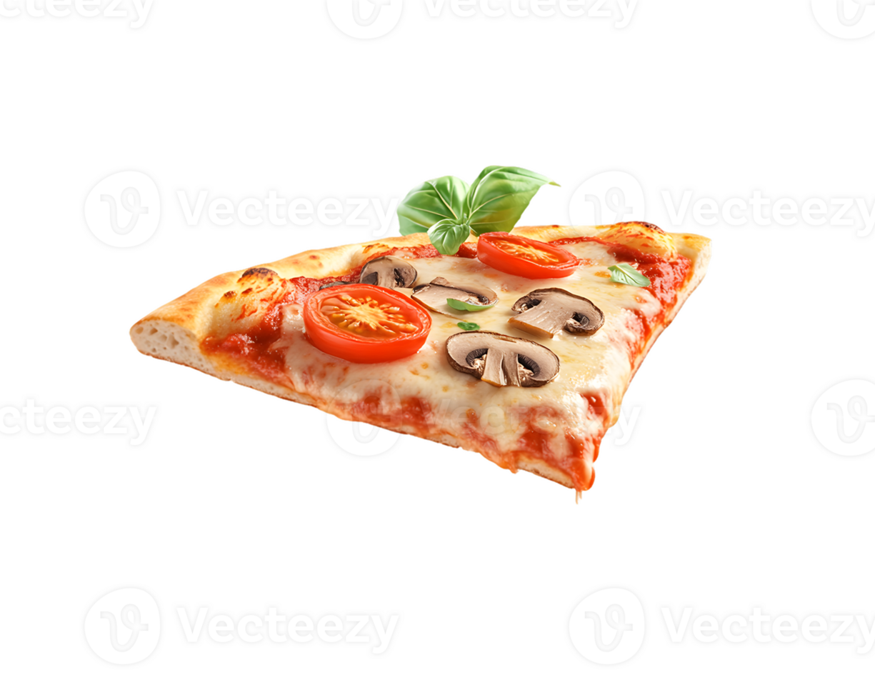 Pizza Slice with Tomatoes, Mushrooms, and Basil png