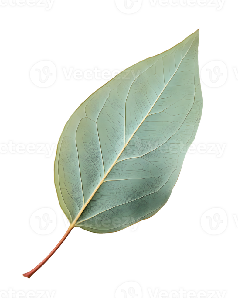 Single Pale Green Leaf with Visible Veins and Reddish-Brown Stem png
