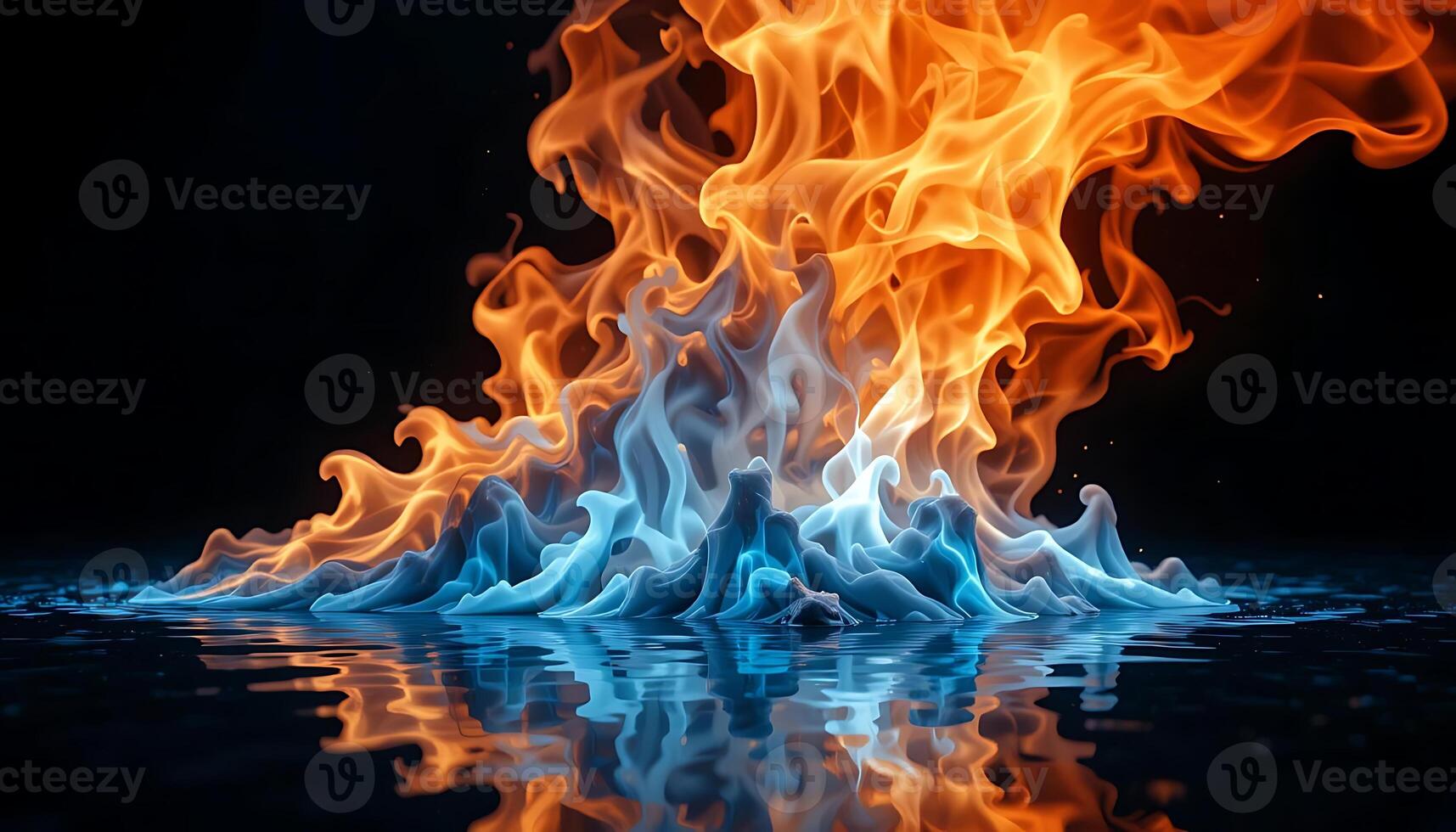 Fiery Reflection Embers Dance in Water's Embrace photo